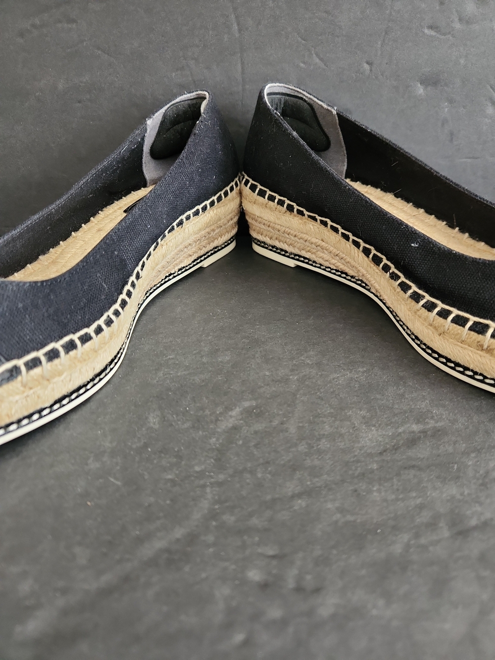 Tory Burch Espadrille Flat Logo Black Leather Canvas Women Size 8.5 - Picture 3 of 8